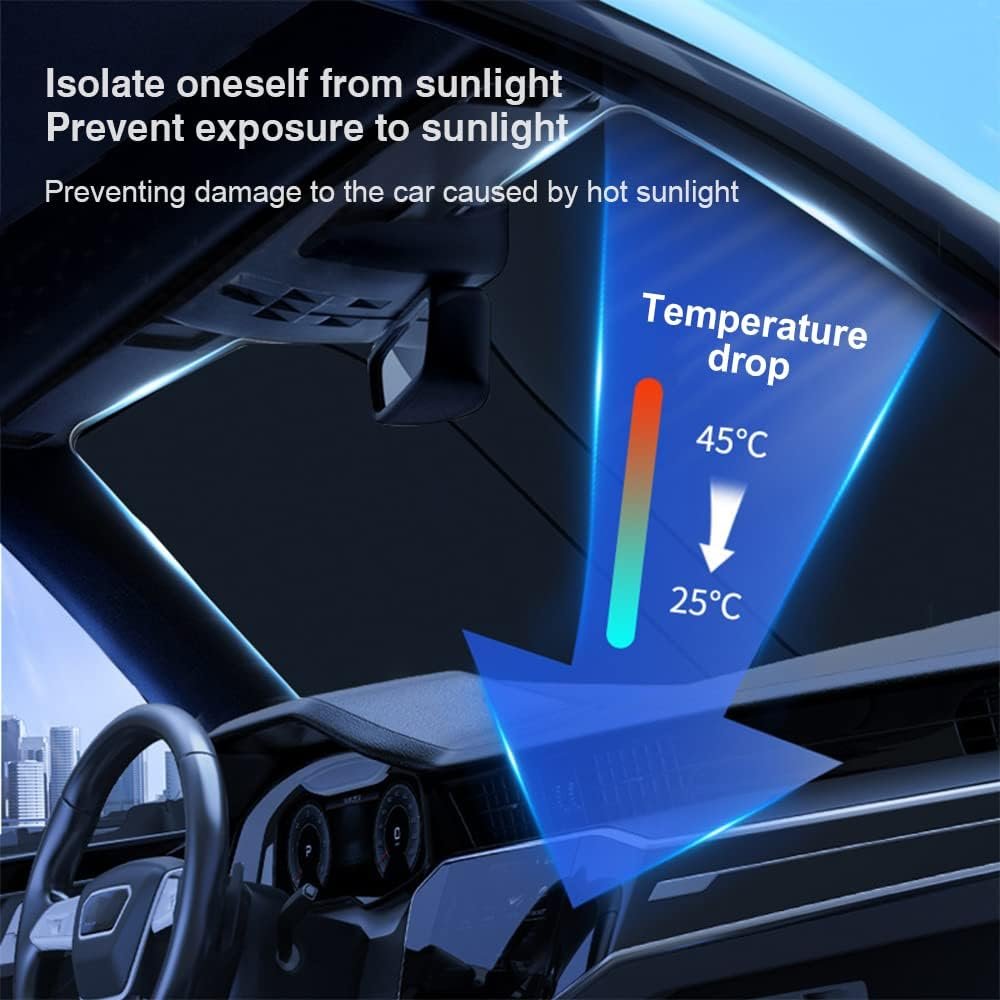 Car Sunshade Interior Windshield 136 x 65 cm, Car Sun Protection UV and Sun Heat Protection, Universal Car Windscreen Cover, Summer Accessories, Foldable, for Suv, Sedan