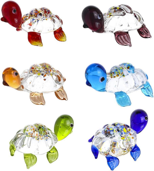 H&D HYALINE & DORA Blown Glass Turtle Figurines Crystal Home Ornaments Set of 6 Cute Small Sculptures Table Shelf Decorations