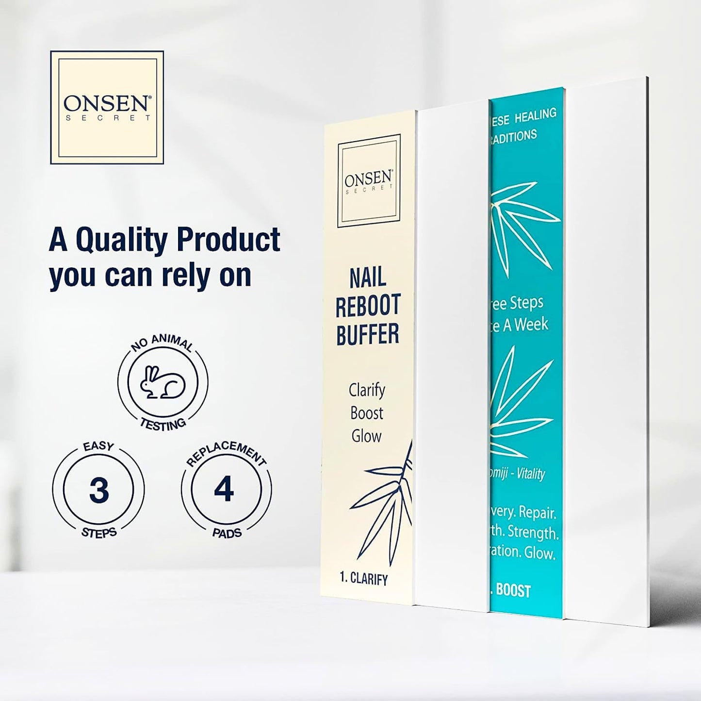 Onsen Secret Professional Nail Buffer Replacement Buffers, Ultimate Shine Nail Buffer with 3-Way Polishing Methods - 4 Combination Pads - 1 Pack