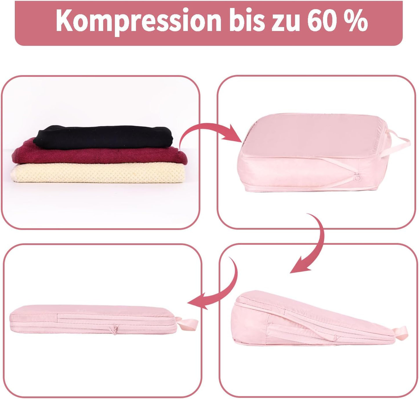 Suitcase Organizer, 6 Pieces Suitcase Packing Organizer, Lightweight Luggage Organizer, Backpack, and Three Travel Bottles (Pink)