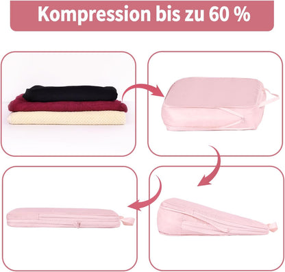 Suitcase Organizer, 6 Pieces Suitcase Packing Organizer, Lightweight Luggage Organizer, Backpack, and Three Travel Bottles (Pink)