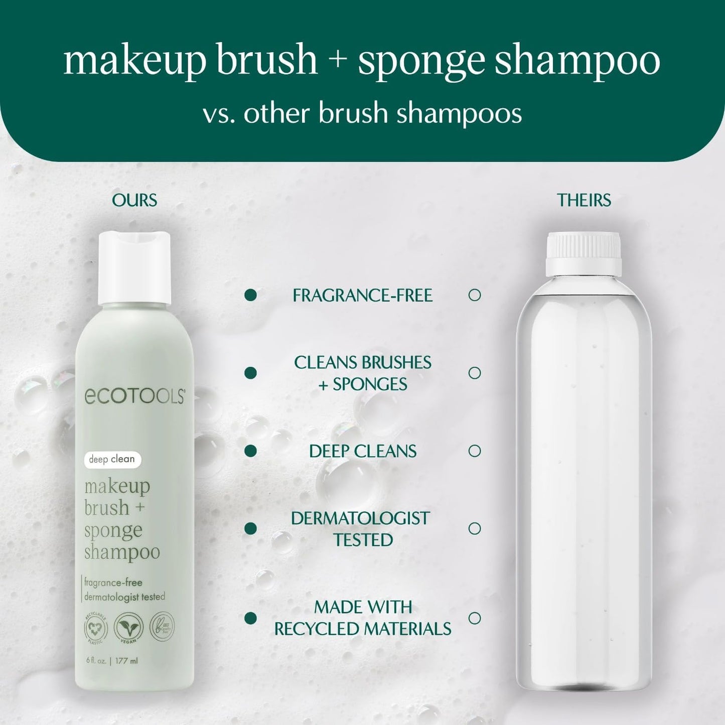 Eco Tools Professional Makeup Cleaner for Makeup Brushes, Brush and Makeup Beauty Sponge Cleansing Shampoo, Fragrance Free, Hypoallergenic, Paraben Free, 6 fl.oz./ 177 mL Bottle
