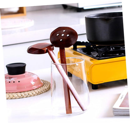 HEMOTON 2 pcs Japanese Table Dining Kitchen Long Spoons Reusable Friendly Eco Handle Wooden Home