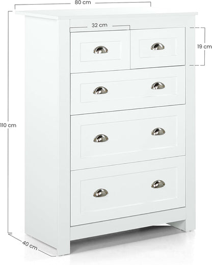 WeHome Modern Bedroom Chest of Drawers, Como Chest of 4 Wooden Drawers, Space-Saving Chest of Drawers, 100 x 40 x 70 cm, Chest of Drawers for Bedroom and Living Room with Chrome Handles (White)