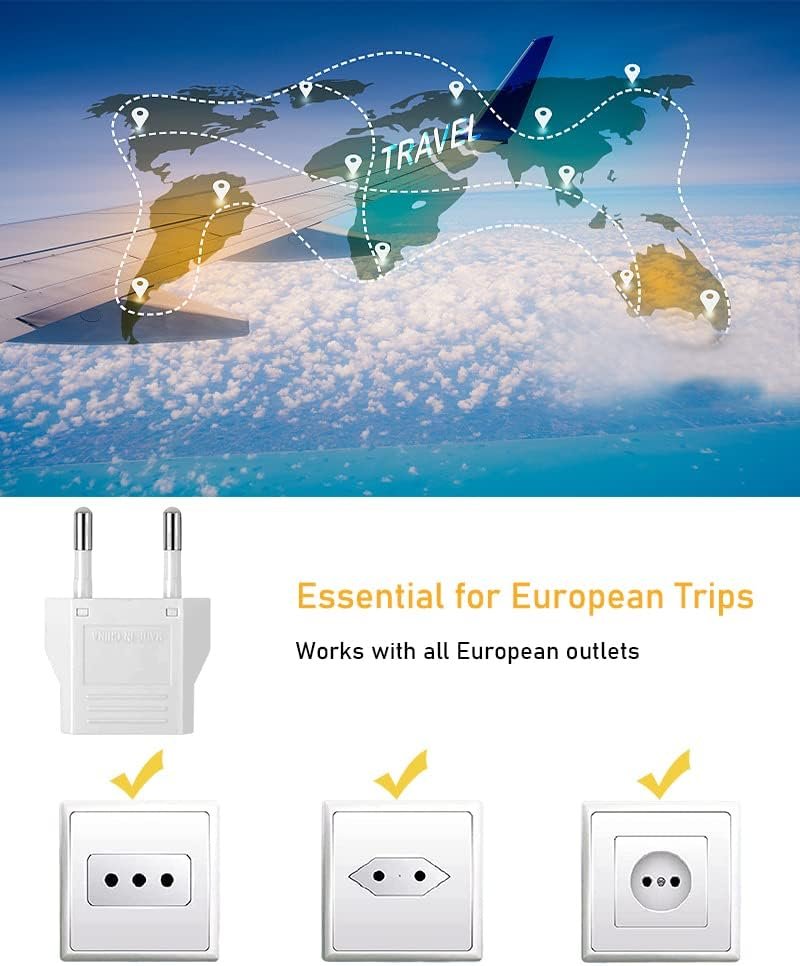 European Plug Adapter, 6 Pack US/CA to EU Travel Adapter Universal Power Jack Wall Europe Outlet Plug Travel from USA/Canada to Europe/Asia Socket