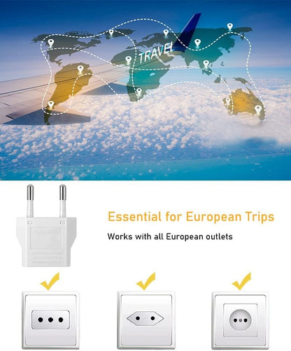 European Plug Adapter, 6 Pack US/CA to EU Travel Adapter Universal Power Jack Wall Europe Outlet Plug Travel from USA/Canada to Europe/Asia Socket