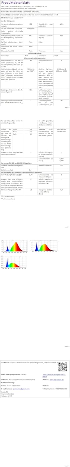 EASY EAGLE LED Ceiling Light Square Ceiling Light 48W Modern Light 6500K 4800LM IP44 Lamp for Bathroom, Kitchen, Bedroom, Living Room, Hallway, Office, Cellar, Diameter 30 cm