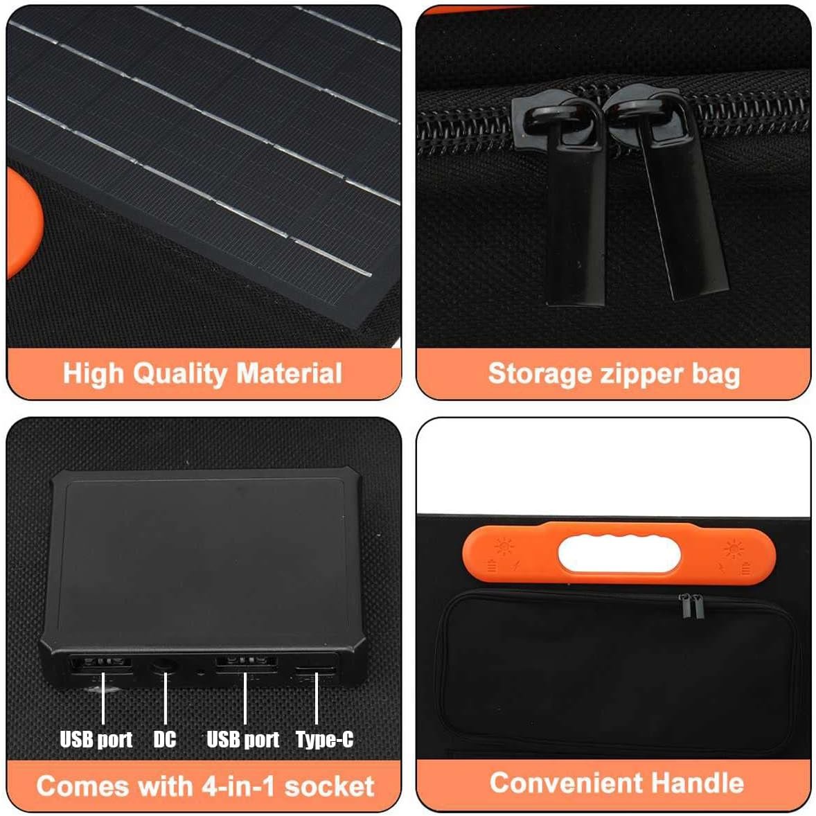 Solar Charger 20000Mah Outdoor Solar Power Bank with 4 Foldable Solar Panels and 2 High-Speed Charging Ports for Smart Phone, Tablets