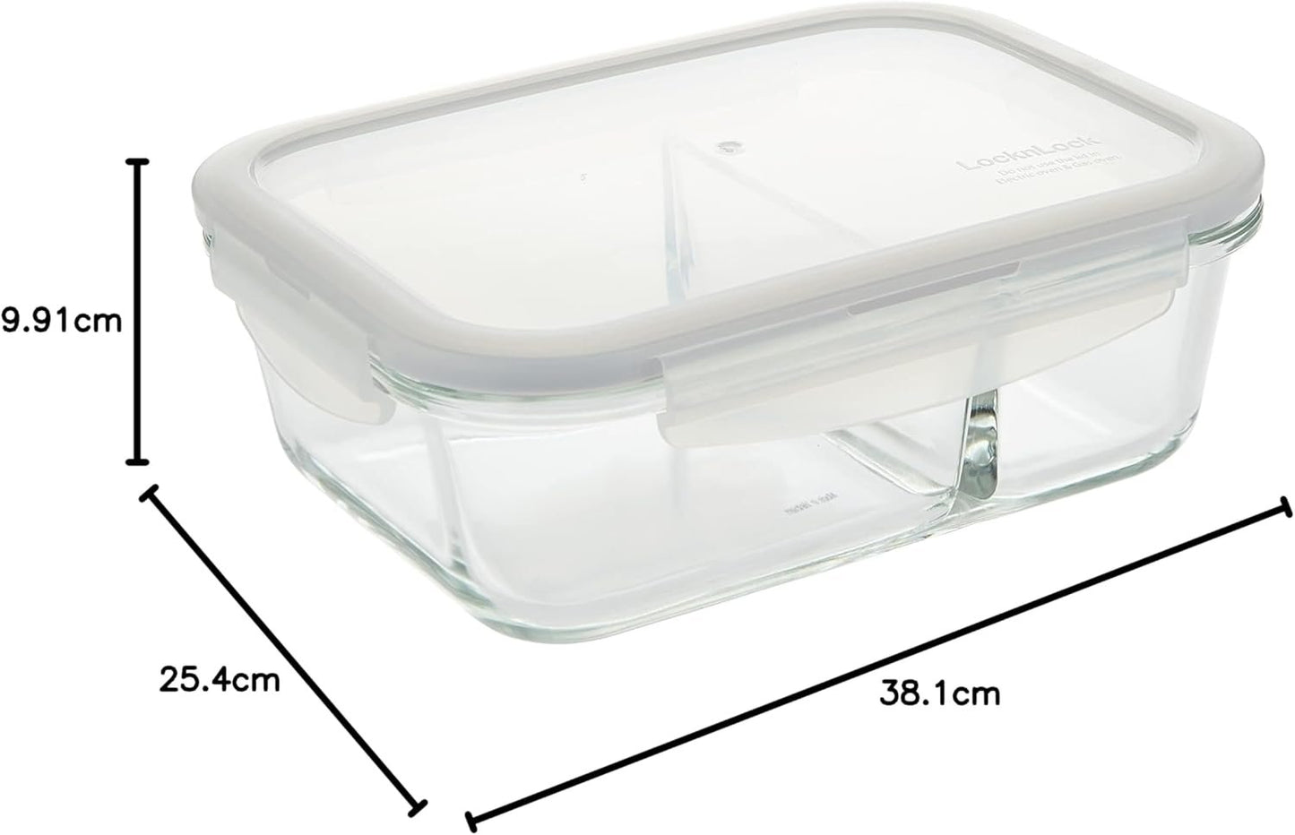 LocknLock Purely Better Glass Food Storage Container with Divider - 950ml Capacity | Clear Borosilicate Glass | 100% Airtight | Leak-Proof | Four-Hinge Locking System | Thermal Shock Resistant