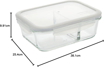 LocknLock Purely Better Glass Food Storage Container with Divider - 950ml Capacity | Clear Borosilicate Glass | 100% Airtight | Leak-Proof | Four-Hinge Locking System | Thermal Shock Resistant
