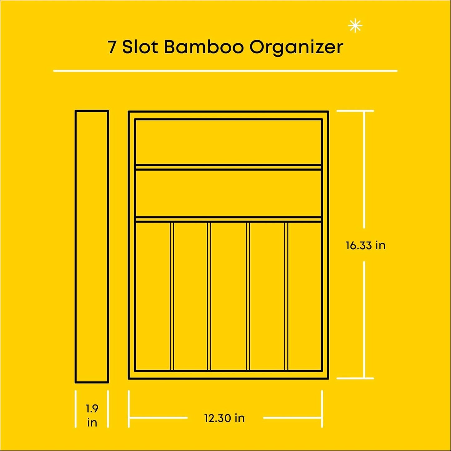 JoyJolt Bamboo 7-Compartment Silverware Organizer, Cutlery & Utensil Drawer Organizer, Ideal for Kitchen, Bathroom & Garage, Rustic Modern Style, Silver