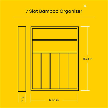 JoyJolt Bamboo 7-Compartment Silverware Organizer, Cutlery & Utensil Drawer Organizer, Ideal for Kitchen, Bathroom & Garage, Rustic Modern Style, Silver
