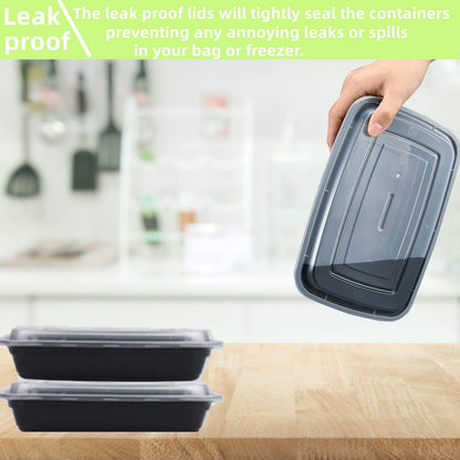 15 Pack 32 oz Plastic Meal Prep Containers with Lids, Leakproof Rectangular Food Storage Container Box for Restaurant, Kitchen, Takeout Food Service Disposables, Freezer/Microwave/Dishwasher Safe