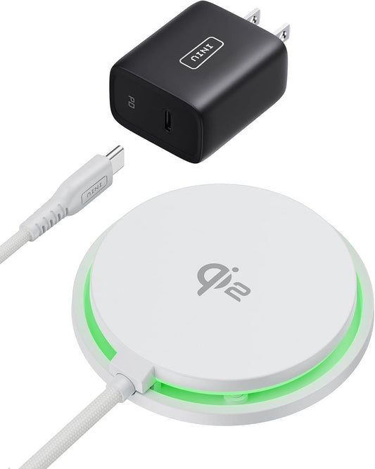 INIU Wireless Charger, 15W Fast Charging LED Mag-Safe Charger, Travel Magnetic Charging Pad Compatible with iPhone 16/15/14/13/12 Series, AirPods 3/2/Pro/Pro 2 (with Adapter), White