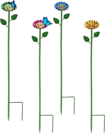 4 Pack Bee Watering Station, Metal Bee Cups for Garden, Flower Shape Butterfly Bath Bowl, Bee Water Feeder Catcher Cup, Solid Pollinator Watering Stake Decor Set for Feeding Outdoor Garden