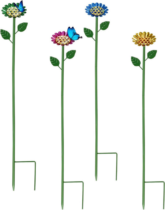 4 Pack Bee Watering Station, Metal Bee Cups for Garden, Flower Shape Butterfly Bath Bowl, Bee Water Feeder Catcher Cup, Solid Pollinator Watering Stake Decor Set for Feeding Outdoor Garden