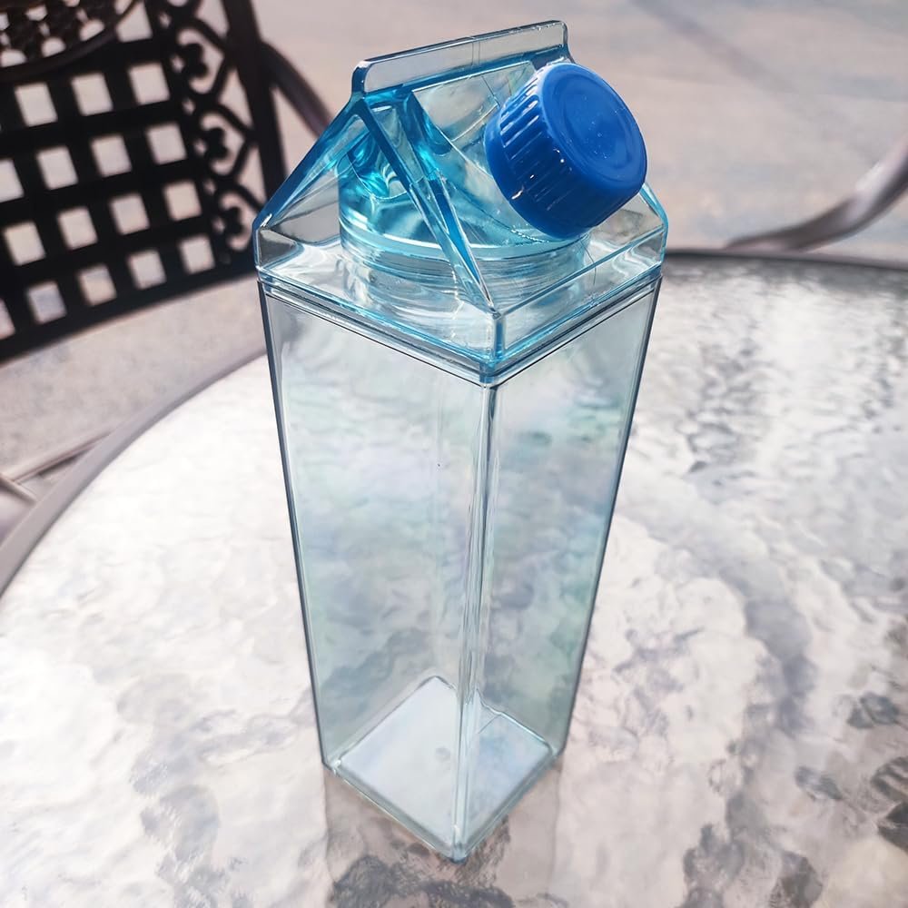 1000ml/34oz Cute Leakproof Clear Milk Carton Water Bottle Portable Drinkware for Outdoor Climbing Tour or Camping
