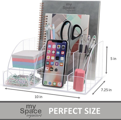 Clear Acrylic Desk Oganizer, 9 Compartments, Office Supplies and Desk Accessories Organizer, Home Decor Desktop Organizer (Clear)