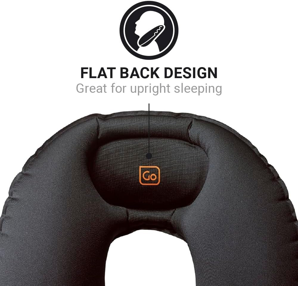 Go Travel Compact Snoozzzer, Comfortable Travel Pillow for Uninterrupted Sleep, Inflatable Neck Pillow for Airplane, Bus, Car, and Train, Travel Essentials, Black