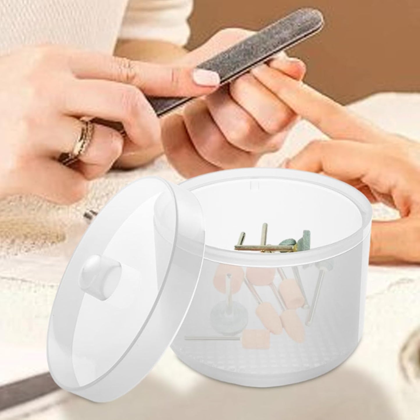 Nail Tool Sterilizer, Clippers Cleaning Container, 3,5 x 2,64 in High Temperature Resistant Build, Compact Hygienic Storage, Portable Beauty Tools for Manicure, Pedicure, Home