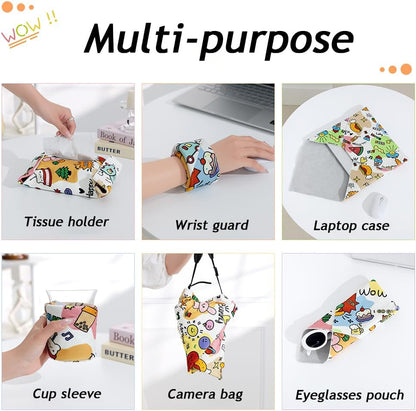 Self-Adhesive Magic Cloth Makeup Bag, Multi-Functional Cosmetic Bag, Portable Make up Wrap for Travel, Open Lay Flat Cosmetic Pouch Storage Organizer for Skincare & Makeup Accessories (Cute, 55 * 55)