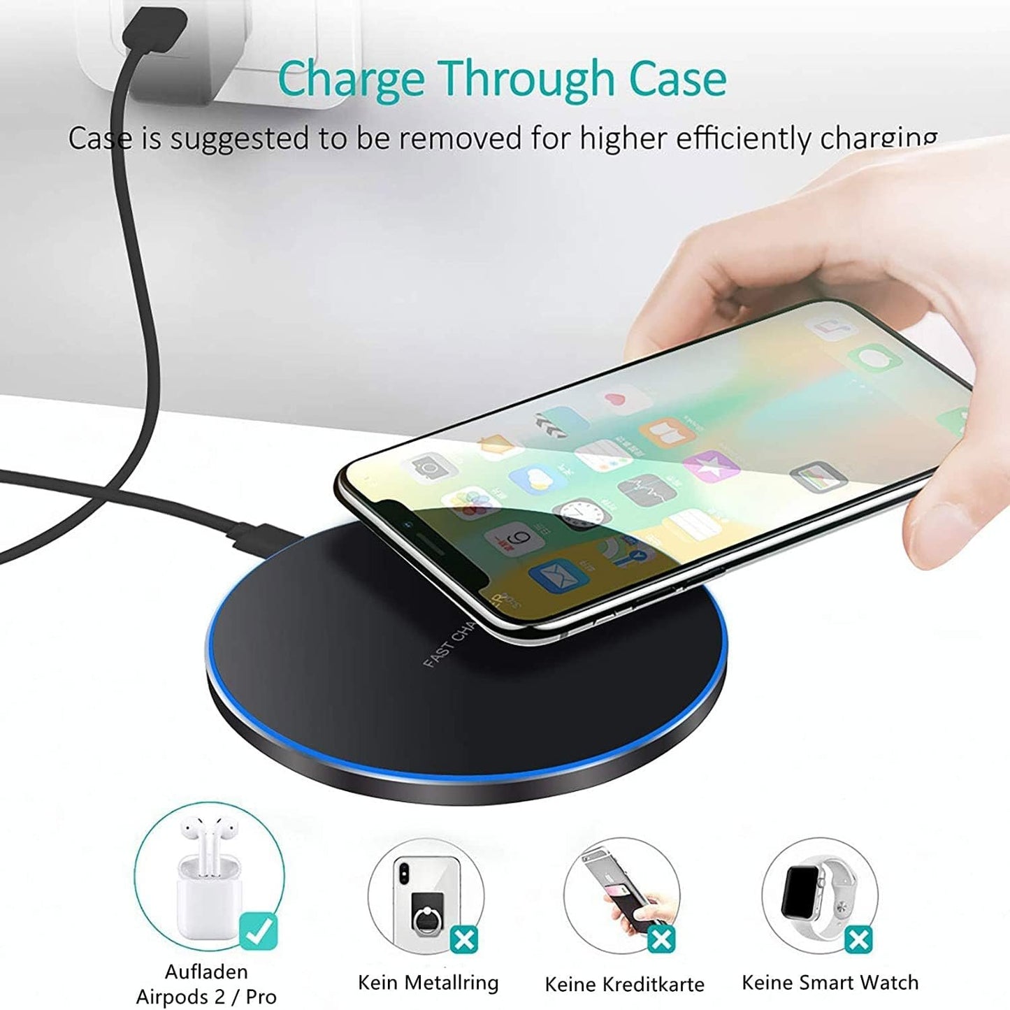 Fast Wireless Charging Pad Compatible with iPhone 16 15 14 13 12 11 Pro Max/13 12 Mini/XR/XS/X,Samsung Galaxy Z Fold/Flip,S24/S23/S22/S21/S20/Note 20,Pixel 9 Pro,AirPodPro/Galaxy Buds/Pixel Buds