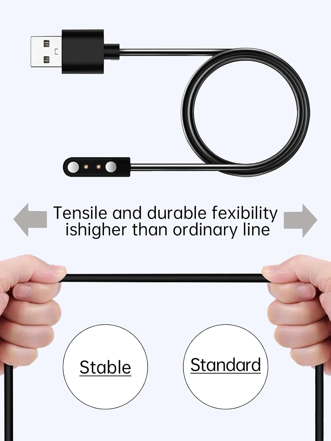 WUNIAK Charging Cable for Sanorum C5S Health Fitness Tracker for Men Women, Magnetic USB Flexible Charging Cable Accessories for Sanorum C5S Health Fitness Tracker for Men Women,(2 Pack)