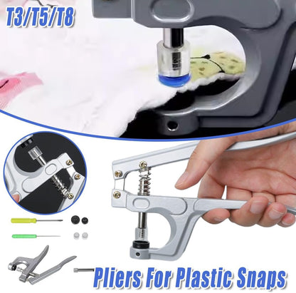 AIMALL KAM Snap Press Pliers Hand Tool FSTNR T3 T5 T8 with Ergonomic Handle, Awl, and Snap Fastener Kit for DIY Crafts