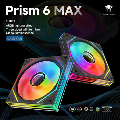 Jungle Leopard Prism6 MAX X3 120mm ARGB PC Case Fan - 3-Sided Infinite Mirror & Axis Infinite Mirror Light Effectï¼Œ800-1850Â±10% RPM 120mm PWM Case Fan for PC Case(Triple Pack Black)