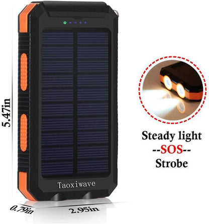 Solar Charger Solar Power Bank 20000mAh Waterproof Portable External Backup Outdoor Cell Phone Battery Charger with Dual LED Flashlights Solar Panel for iPhone Android Cellphones(Black & Orange)