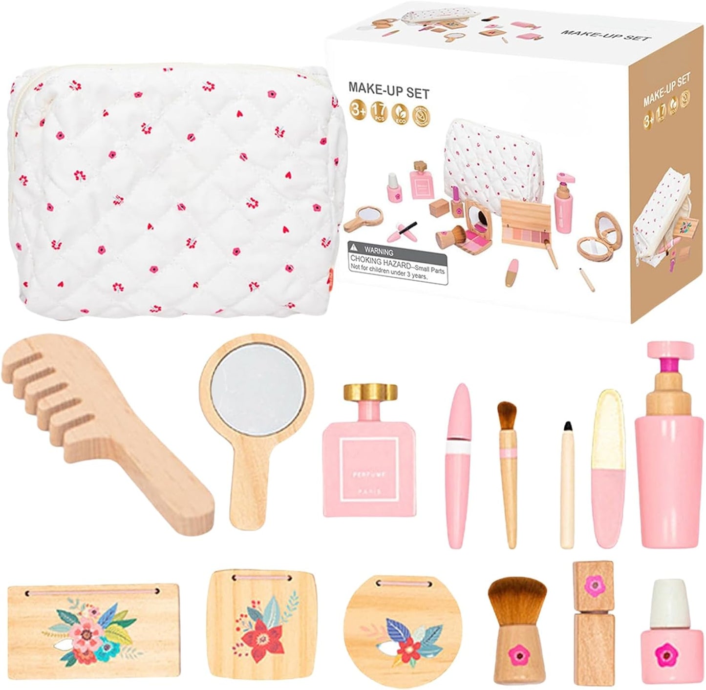 Wood Beauty Hair Salon & Makeup, Pretend Play Dress-Up Kit, Safe Educational Makeup and Hair Toy Set for Boys and Girls, Child-Friendly Design, Crafted from Smooth, Harmless Materials
