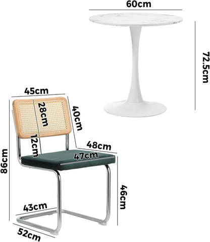 Oikiture 60cm Round Dining Table with 3PCS Dining Chairs Velvet White&Green