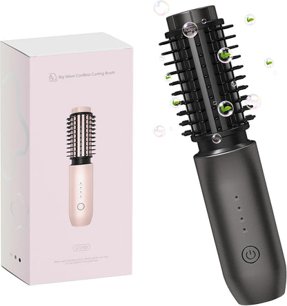 Portable Burling Iron Cordless - Cordless Hot Brush, Hair Curling Brush,4 Temperatures | Fast Heating, Anti-Scald, and Anti-Frizz, Crimper Hair Tool for Travel, Date, Work - Classic Black