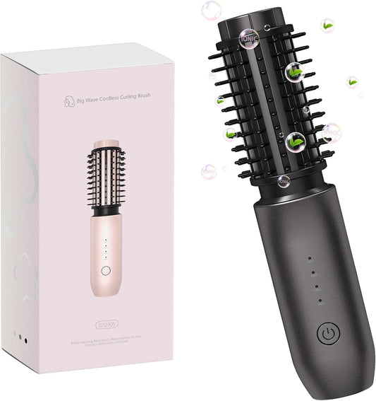 Portable Burling Iron Cordless - Cordless Hot Brush, Hair Curling Brush,4 Temperatures | Fast Heating, Anti-Scald, and Anti-Frizz, Crimper Hair Tool for Travel, Date, Work - Classic Black