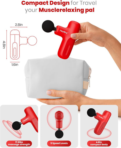 HEYCHY Super Mini Massage Gun,Deep Tissue Massager, Compact Travel Massage Gun, Full Body Recovery & Relief for Outdoors,USB Charging,5 Speeds,Gifts for Men&Women