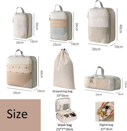 Compression Packing Cubes, Set of 8 Areaphmet Travel Packing Organisers travel packing cubes set Compression Bags for Travel Luggage Organizers for Suitcases Travel Accessories (Beige, 8pcs)