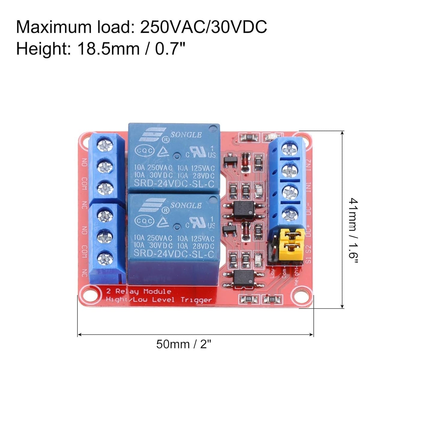 MECCANIXITY 2 Pcs DC 24V 2 Channel Relay Module High or Low Level Trigger for Electronics Industrial Home Automation
