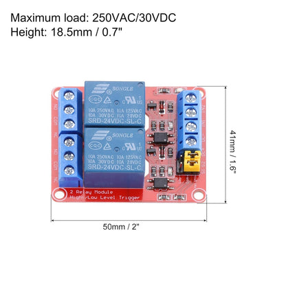 MECCANIXITY 2 Pcs DC 24V 2 Channel Relay Module High or Low Level Trigger for Electronics Industrial Home Automation