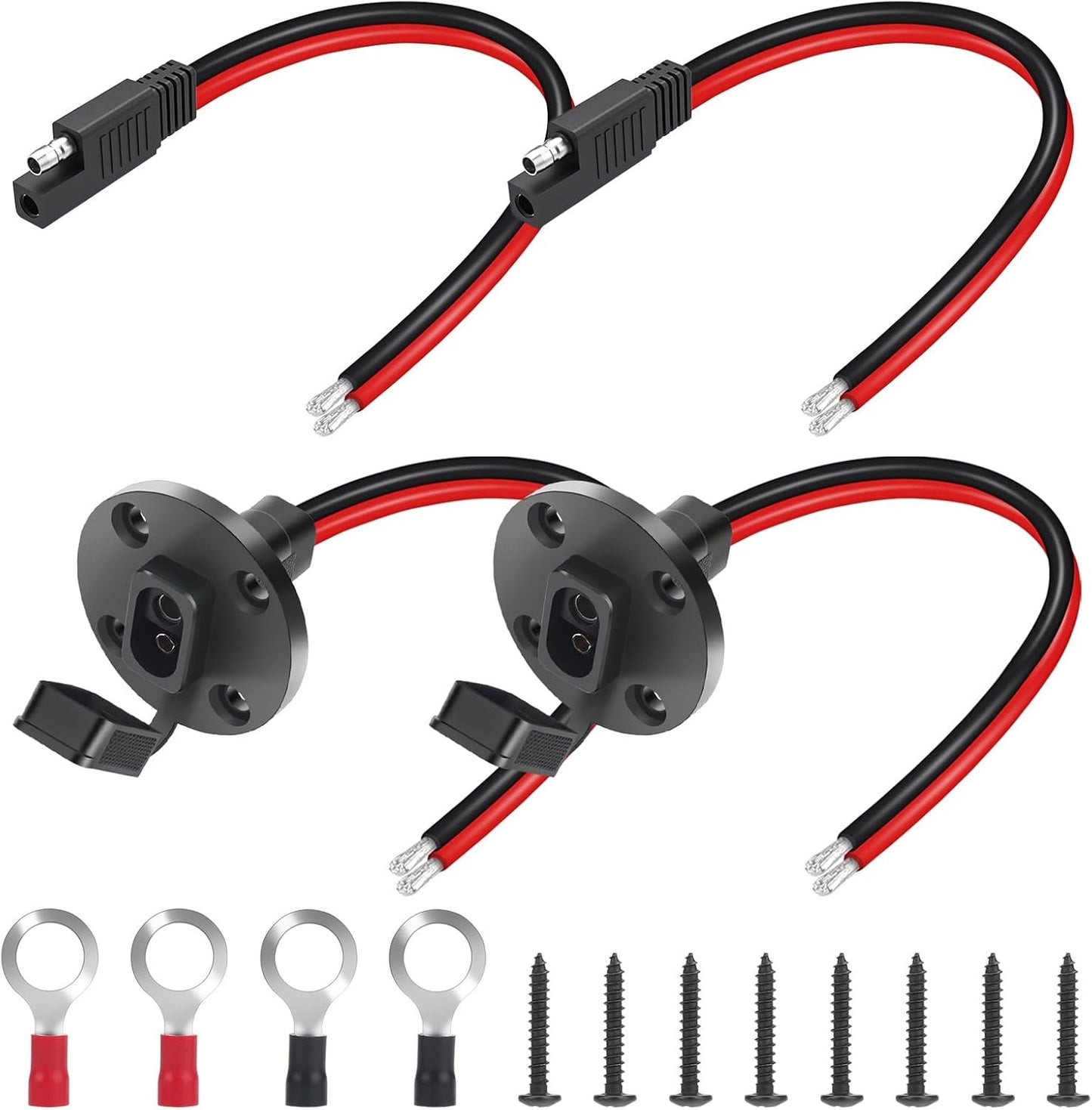 Linkstyle 4PCS 10AWG SAE to SAE Extension Cables, 1FT Solar Panel Battery Charger Power Socket Extension Cables with Ring Terminals