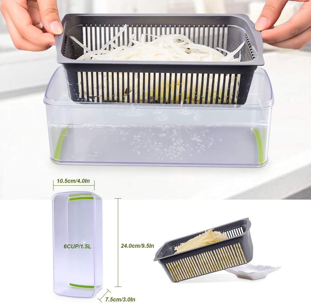 Vegetable Chopper Mandoline Slicer Cutter Onion Chopper Dicer Pro Food Chopper Slicer Durable Veggie Cutter with Large Container Drain Basket and 8 Blades for Tomato Potato Carrot