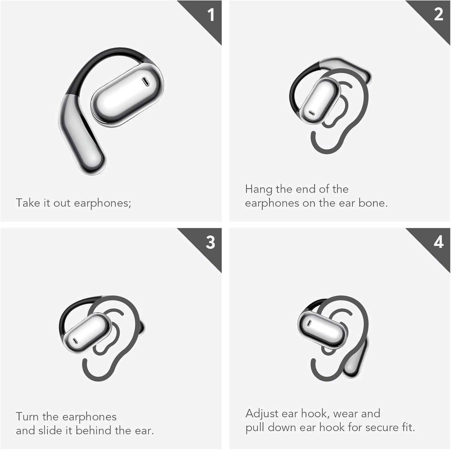 Open Ear Bluetooth Headphones 5.4 Ear Clip Wireless Earbuds with 4 HD Mics and 50 Hours Playtime Dual LED Display Charging Case Sports Ear Buds for Running/Workout, 2025 New Bone Conduction Headphones