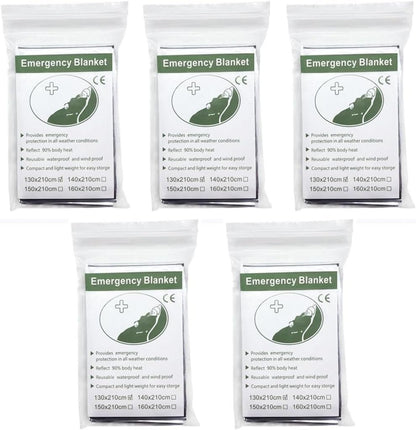 skycabin 5Pack Emergency Thermal Blankets Survival Warm Blanket to Keep Body Dry and Warm,130 x 210 cm Reflective First Aid Blanket for Camping Hiking Outdoor,Camping,Marathon