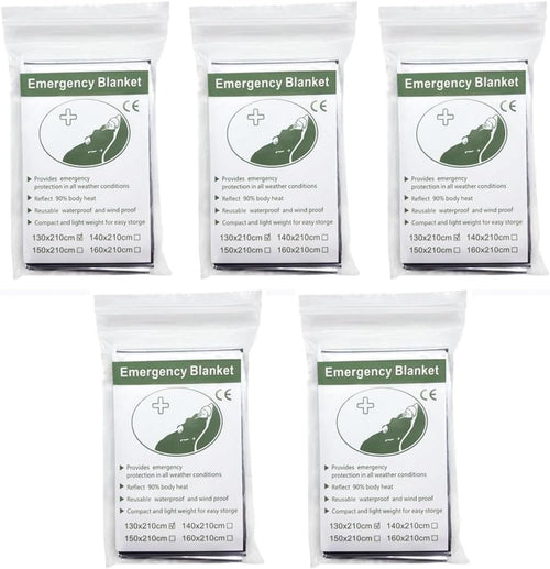 skycabin 5Pack Emergency Thermal Blankets Survival Warm Blanket to Keep Body Dry and Warm,130 x 210 cm Reflective First Aid Blanket for Camping Hiking Outdoor,Camping,Marathon