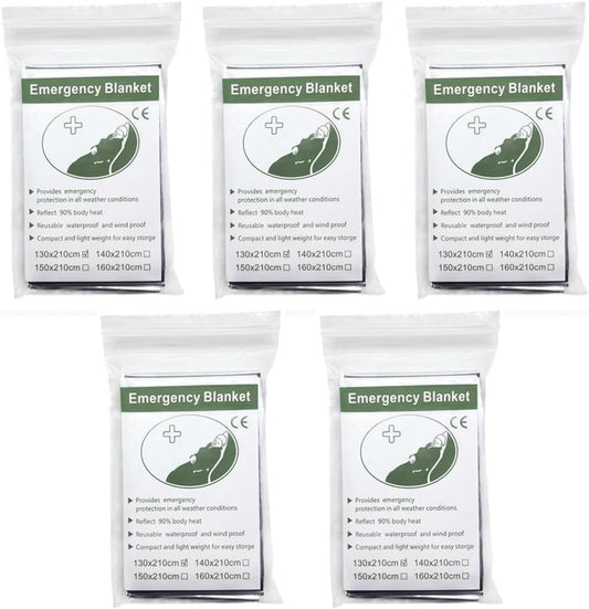 skycabin 5Pack Emergency Thermal Blankets Survival Warm Blanket to Keep Body Dry and Warm,130 x 210 cm Reflective First Aid Blanket for Camping Hiking Outdoor,Camping,Marathon