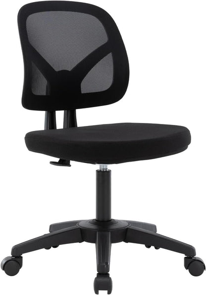 Moustache Task Office Desk Chair, Armless Executive Office Chair with Adjustable Height and Swivel Wheels for Home Studying Gaming (Black)