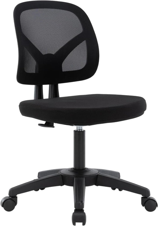 Moustache Task Office Desk Chair, Armless Executive Office Chair with Adjustable Height and Swivel Wheels for Home Studying Gaming (Black)