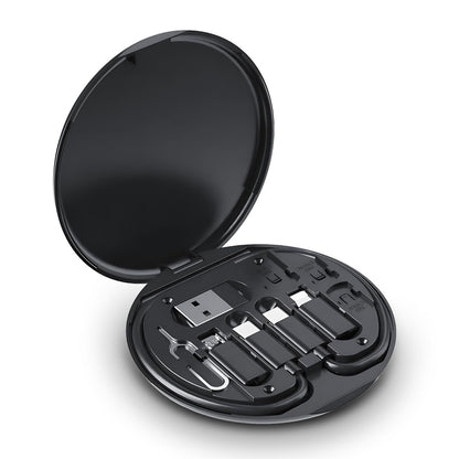 USB Adapter Cable Conversion Storage Box 9 in 1 Cable Case Multi-Type Charging Convertor USB C to Lightning Type C Micro Data Transfer Tool Contains Card Slot Tray Eject Pin, Use as Phone Holder,Black