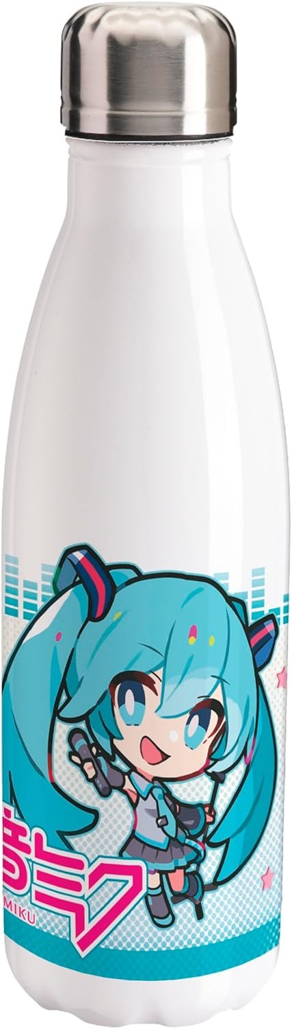 ABYSTYLE Hatsune Miku Anime Water Bottle 16.9 Fl Oz White Aluminum Anime Manga Drinkware Home & Kitchen Merch Gift