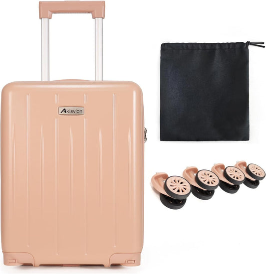 Aklsvion PC+ABS Durable Carry-On 18-inch Hardside Luggage with Detachable Spinner Wheels TSA Lock（Pink