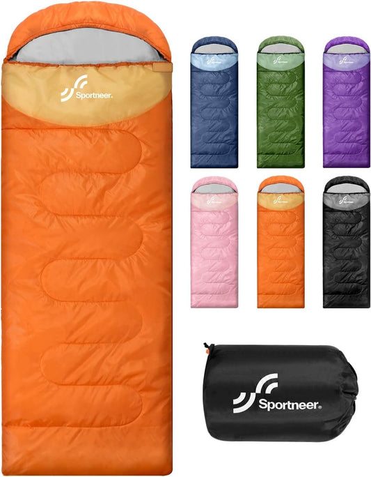 Sleeping Bag, Sportneer Sleeping Bags for Adults Kids 3 Seasons Warm Cold Weather Waterproof Lightweight Camping Sleeping Bag for Adults Kids Boys Girls Teens Camping Hiking Backpacking Outdoor Travel
